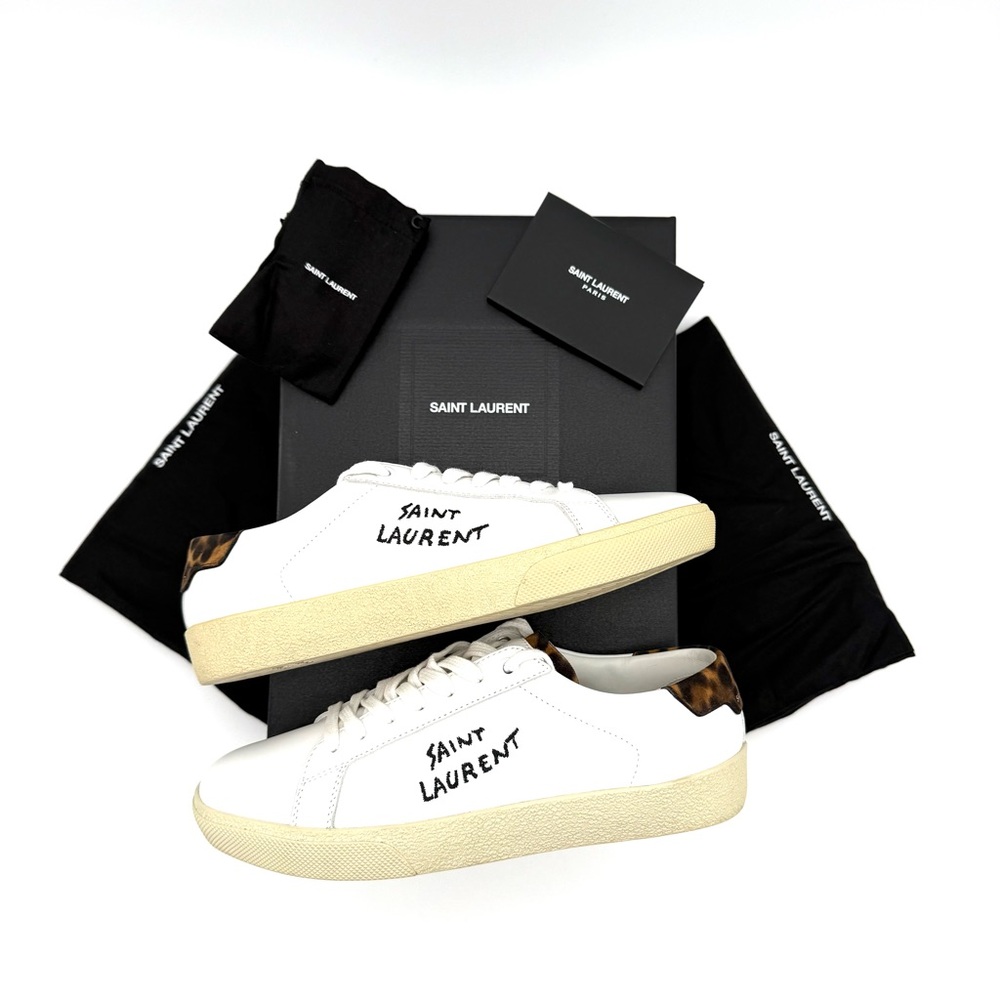 Saint Laurent Women's Court Classic Sneaker Shoes US Size 6 EU 36 White Leopard - Picture 9 of 10